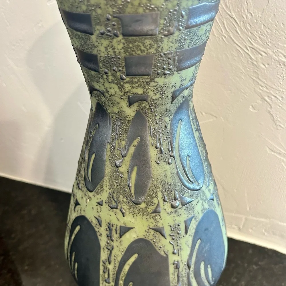 MCM West German Fat Lava Green Carstens Tonnieshof 11” Vase 1218-29 Vintage